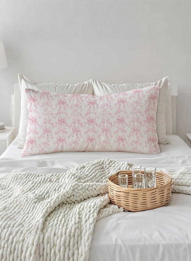 PIUD Coquette Pink Bow Grandmillennial Floral 20x54 Body Pillow Cover, Chinoiserie Decor, Girly Room Decor, Vintage Pink and White Flower Decorative Long Body Pillow Cases for Bed Couch - Image 3